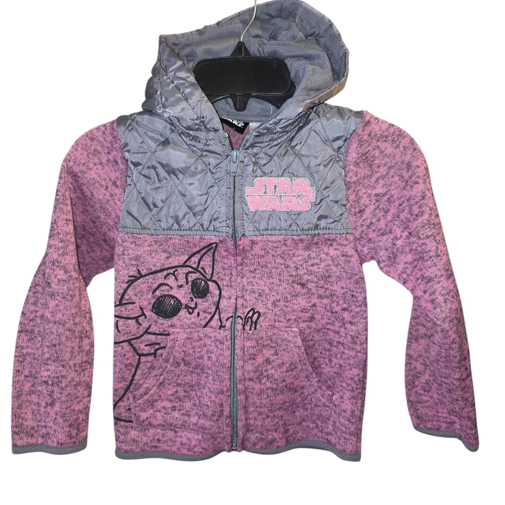 Star Wars Grogu Purple Zip Up Hoodie Childs Size 5 Euc